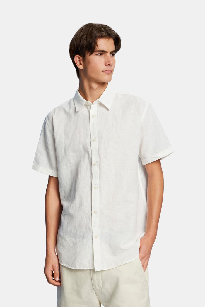 T-shirt à manches courtes en mélange de lin et de coton, OFF WHITE, detail image number 0