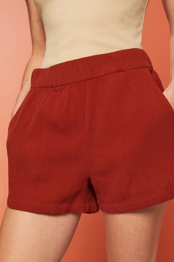 Pull-on-Shorts aus Crinkle-Baumwolle, TERRACOTTA, detail image number 2