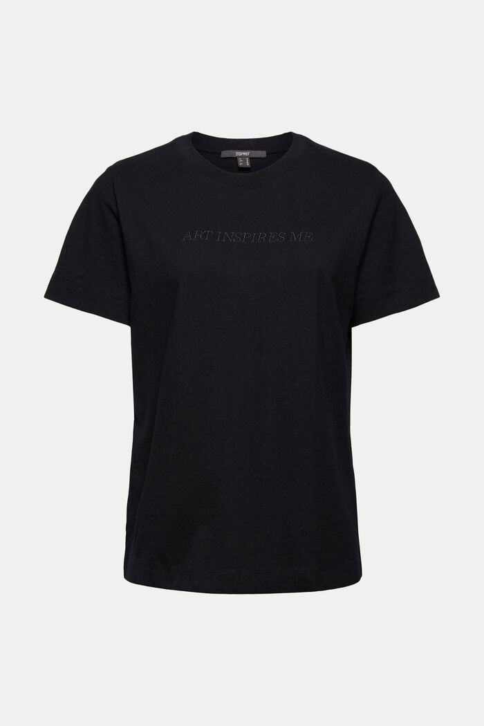 T-Shirt mit Stickerei, 100% Organic Cotton, BLACK, overview