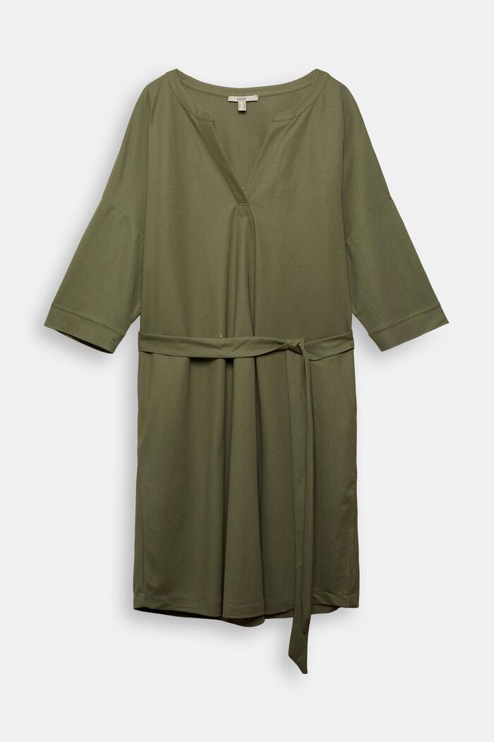 CURVY Jersey-Kleid mit Bindegürtel, LIGHT KHAKI, detail image number 0
