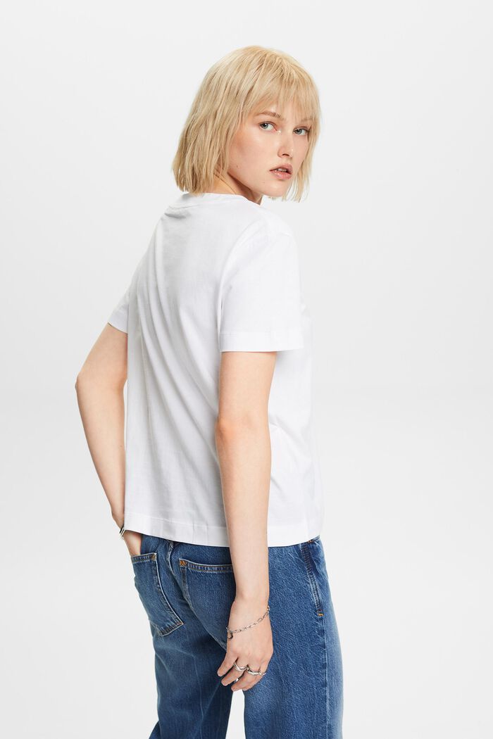 T-shirt à encolure ronde en coton, WHITE, detail image number 3