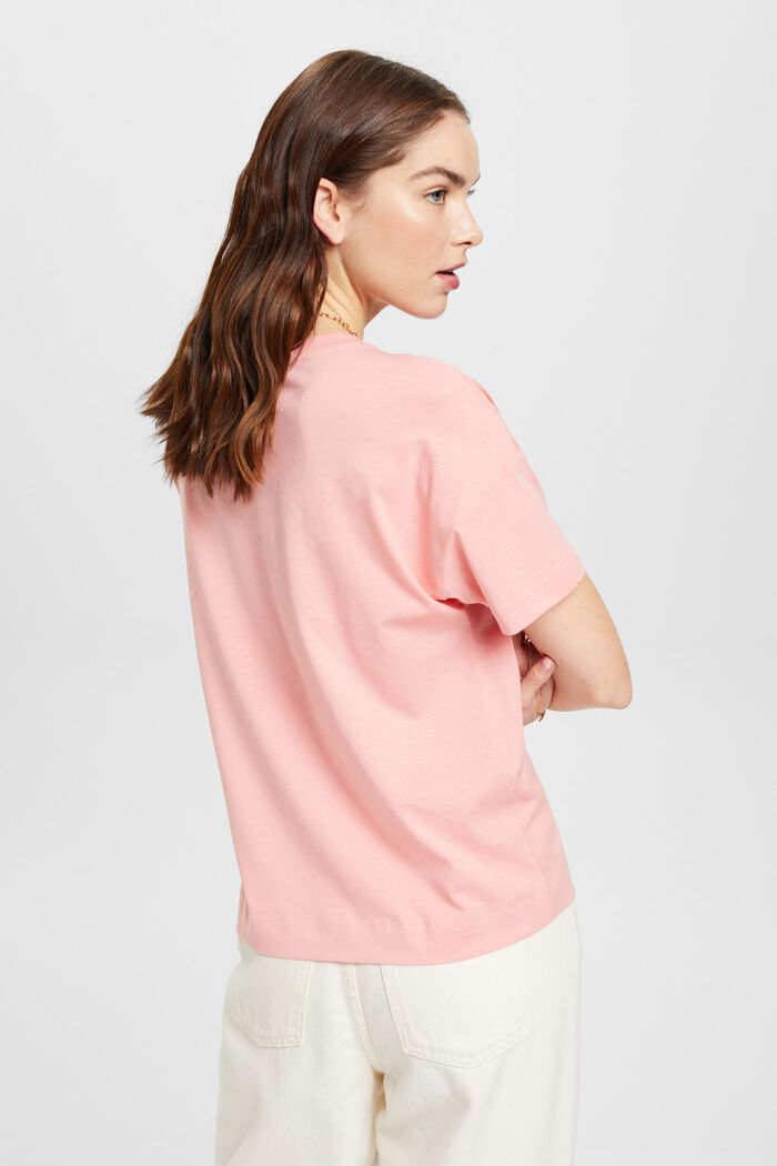 T-shirt à imprimé à fleurs sur la poitrine, PINK, detail image number 1
