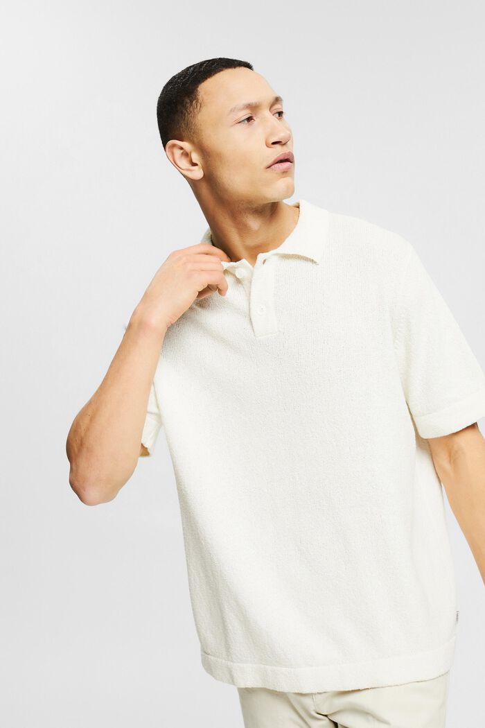 Polo-Shirt in Bouclé-Optik, OFF WHITE, detail image number 0