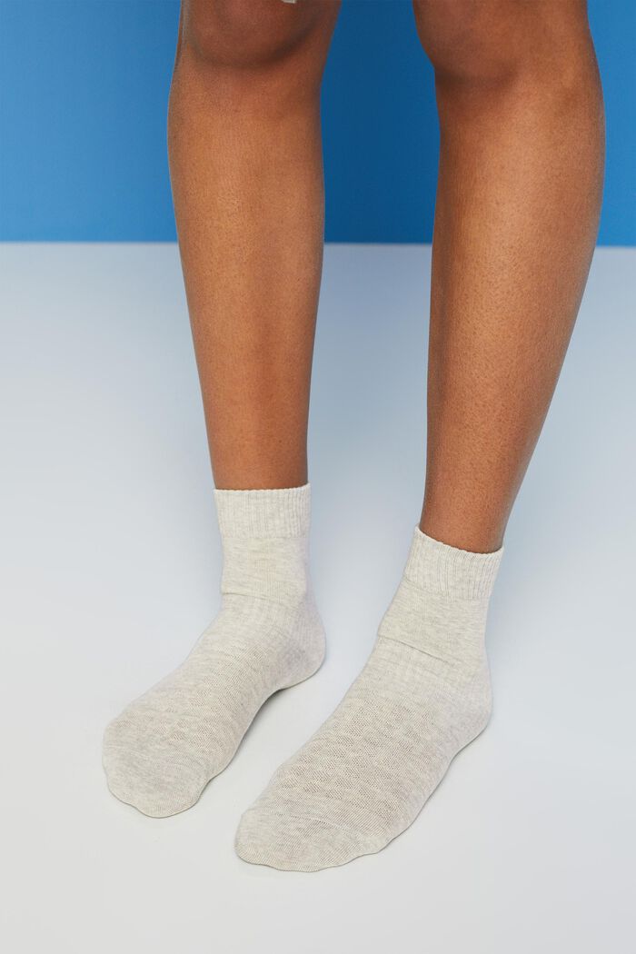 Lot de 3 paires de chaussettes de tennis en coton biologique côtelé, BEIGE/GREY, detail image number 1