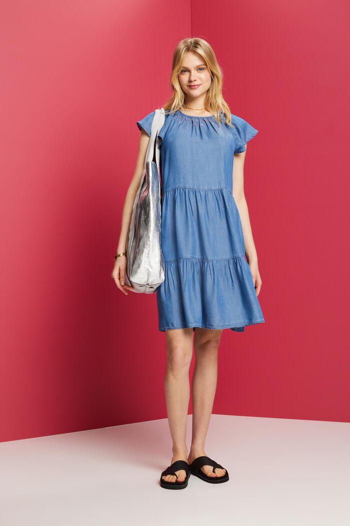 Mini-Jeanskleid im Stufendesign, BLUE MEDIUM WASHED, detail image number 1