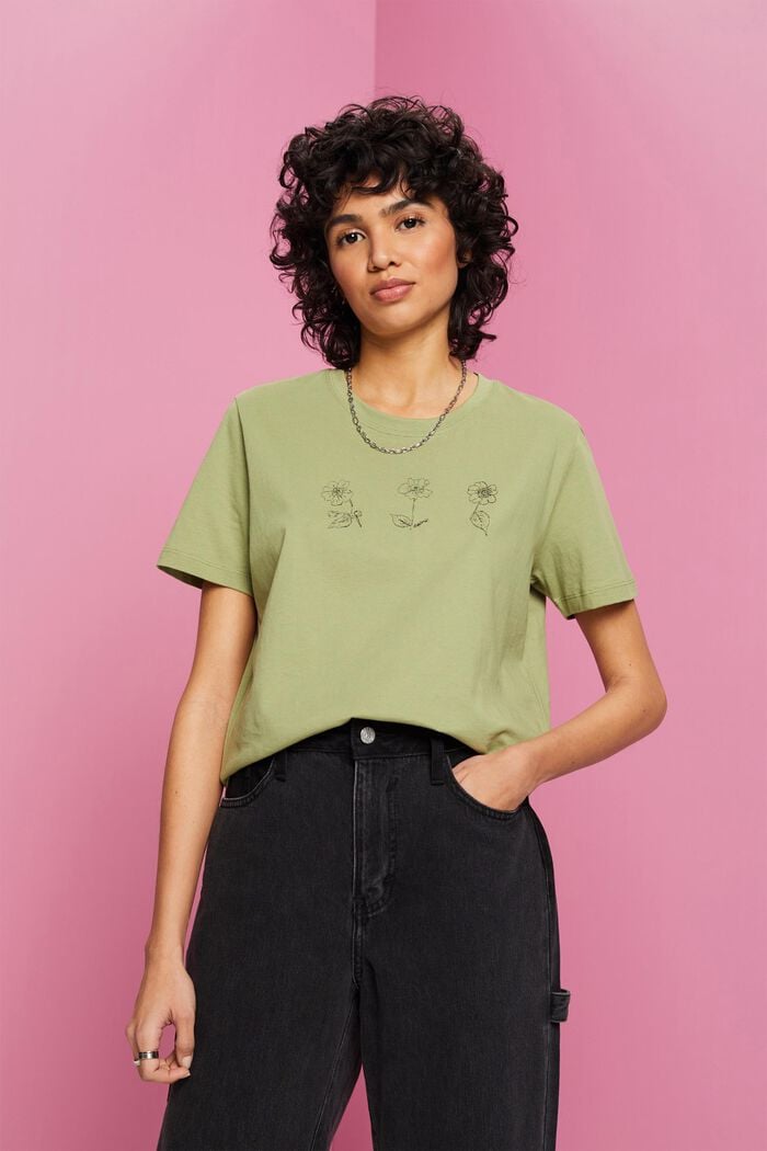 Baumwoll-T-Shirt mit Blumenprint, PISTACHIO GREEN, detail image number 0