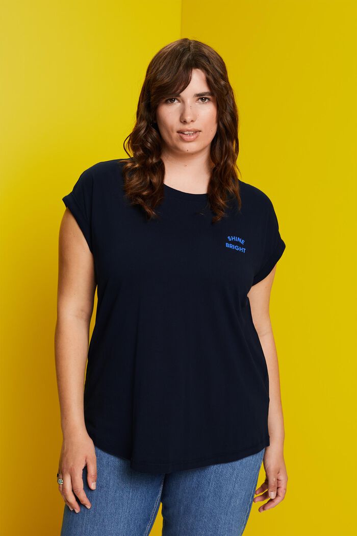 CURVY T-Shirt mit Mini-Print, 100 % Baumwolle, NAVY, detail image number 0