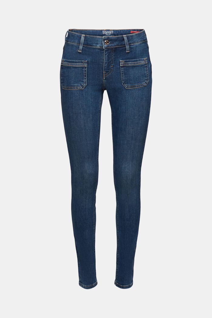 Enge Jeans mit mittelhohem Bund, BLUE DARK WASHED, detail image number 7