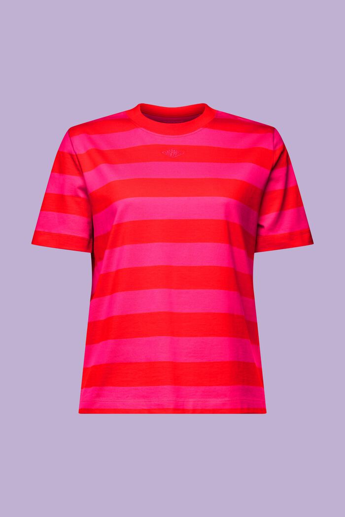 T-shirt rayé à logo brodé, RED, detail image number 5