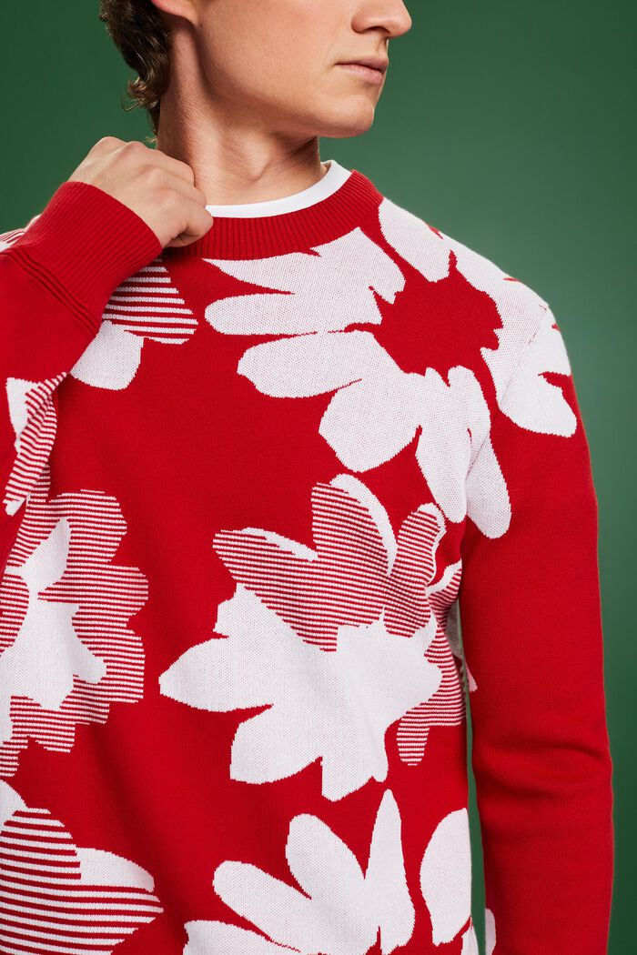 Jacquard-Pullover aus Baumwolle, DARK RED, detail image number 3