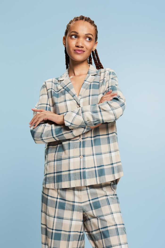 Ensemble de pyjama à carreaux en flanelle, NEW TEAL BLUE, detail image number 0