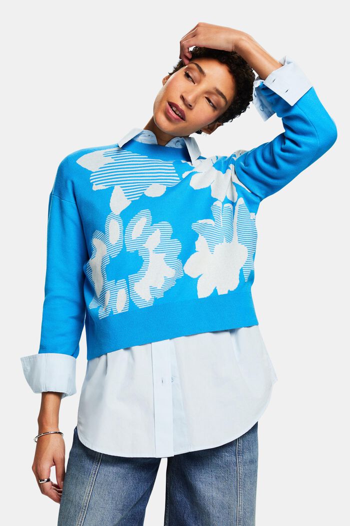 Jacquard-Sweatshirt aus Baumwolle, BLUE, detail image number 4