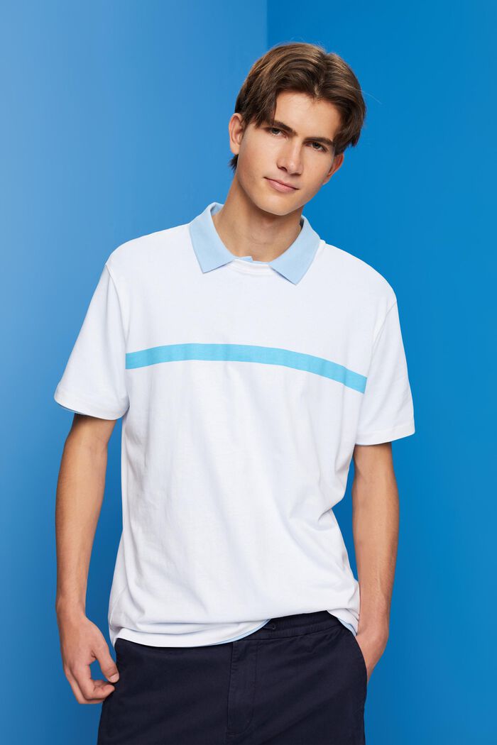 Baumwoll-T-Shirt mit Kontraststreifen, WHITE, detail image number 0
