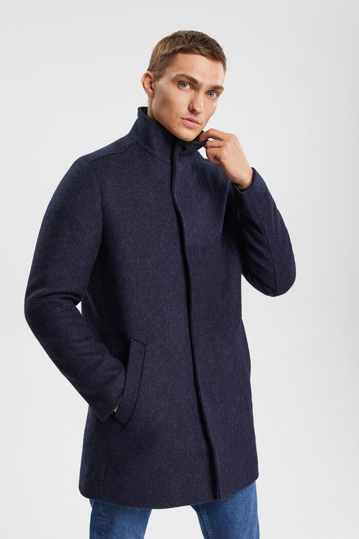 Mantel aus Wollmix mit abnehmbarem Futter, DARK BLUE, detail image number 0