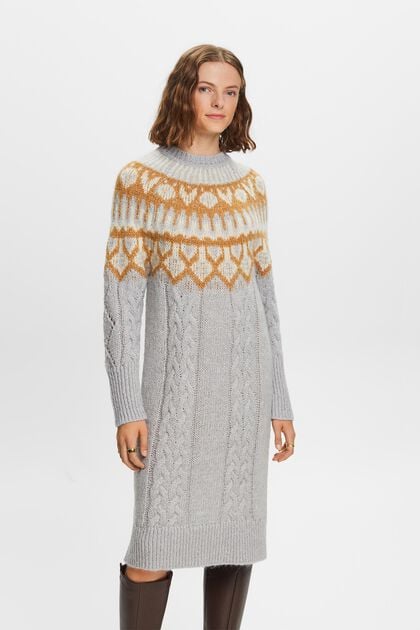 Jacquard-Pulloverkleid aus Zopfstrick