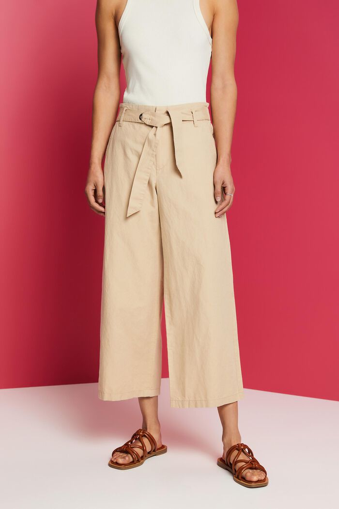 Jupe-culotte en coton et lin dotée d’une ceinture à nouer, SAND, detail image number 0