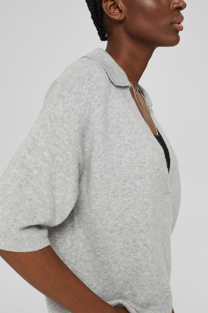 Mit Wolle: Kurzarm-Pullover mit Hemdkragen, LIGHT GREY, detail image number 2