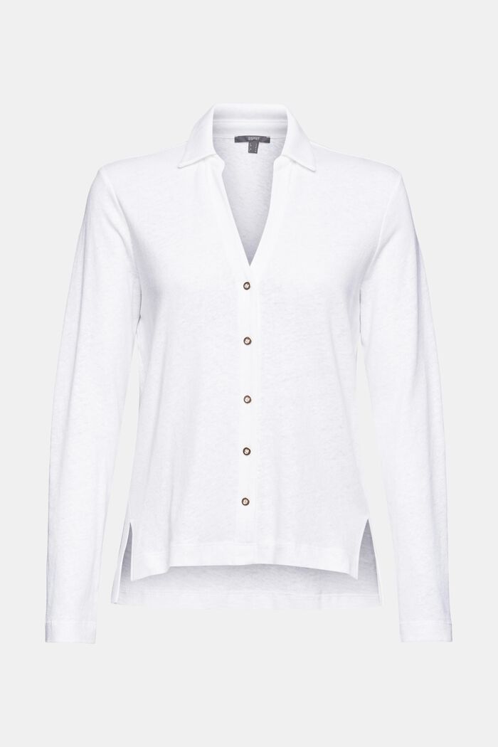 En lin mélangé : le t-shirt à manches longues et patte de boutonnage, WHITE, detail image number 5