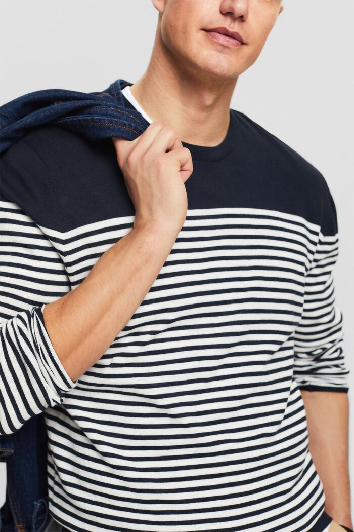 Pull-over en coton à rayures, NAVY, detail image number 3