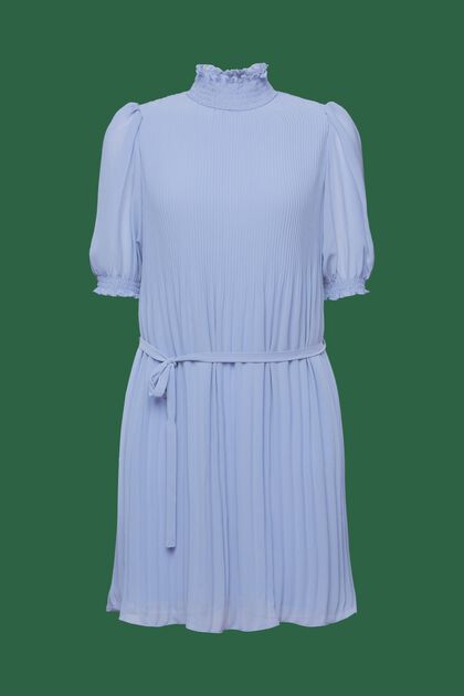 Mini-robe plissée en mousseline à col droit