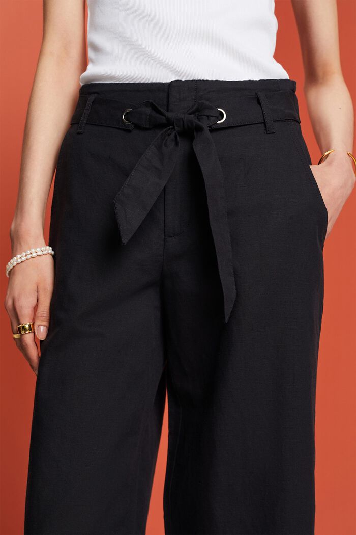 Jupe-culotte en coton et lin dotée d’une ceinture à nouer, BLACK, detail image number 2