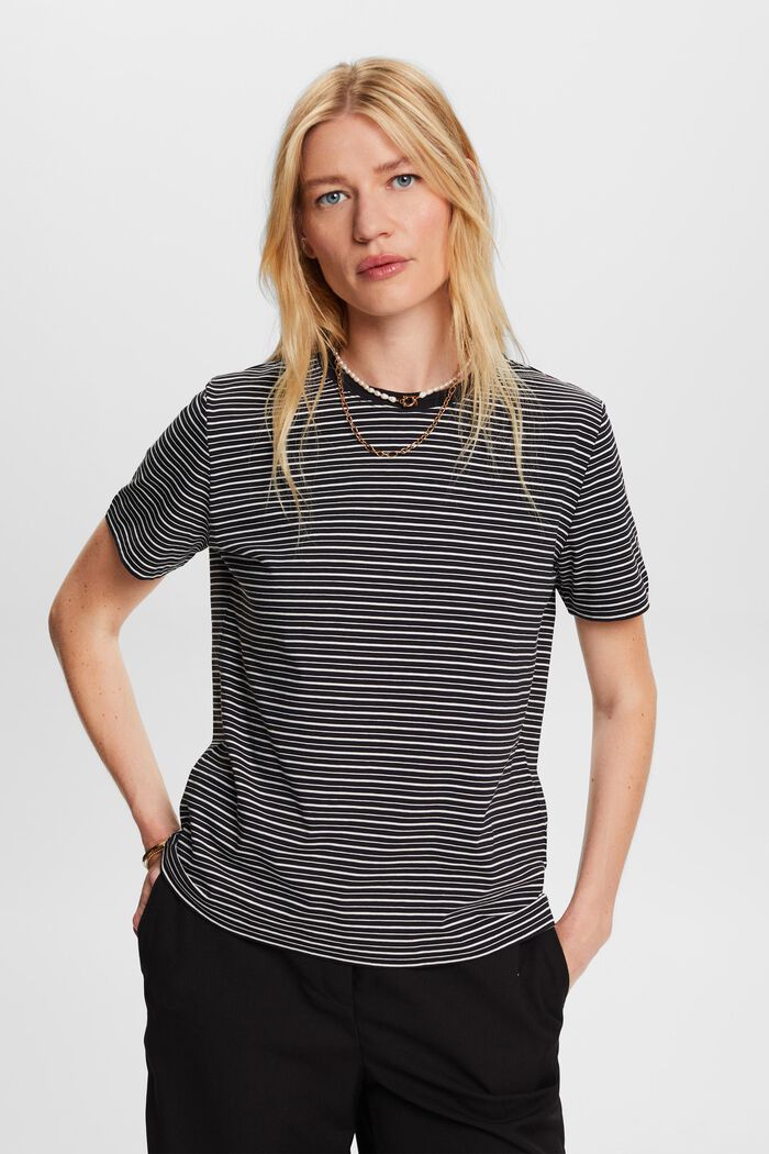 T-Shirt mit Streifen, 100% Baumwolle, BLACK, detail image number 0
