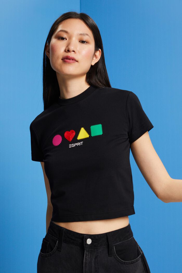 T-shirt en coton biologique à imprimé géométrique, BLACK, detail image number 0