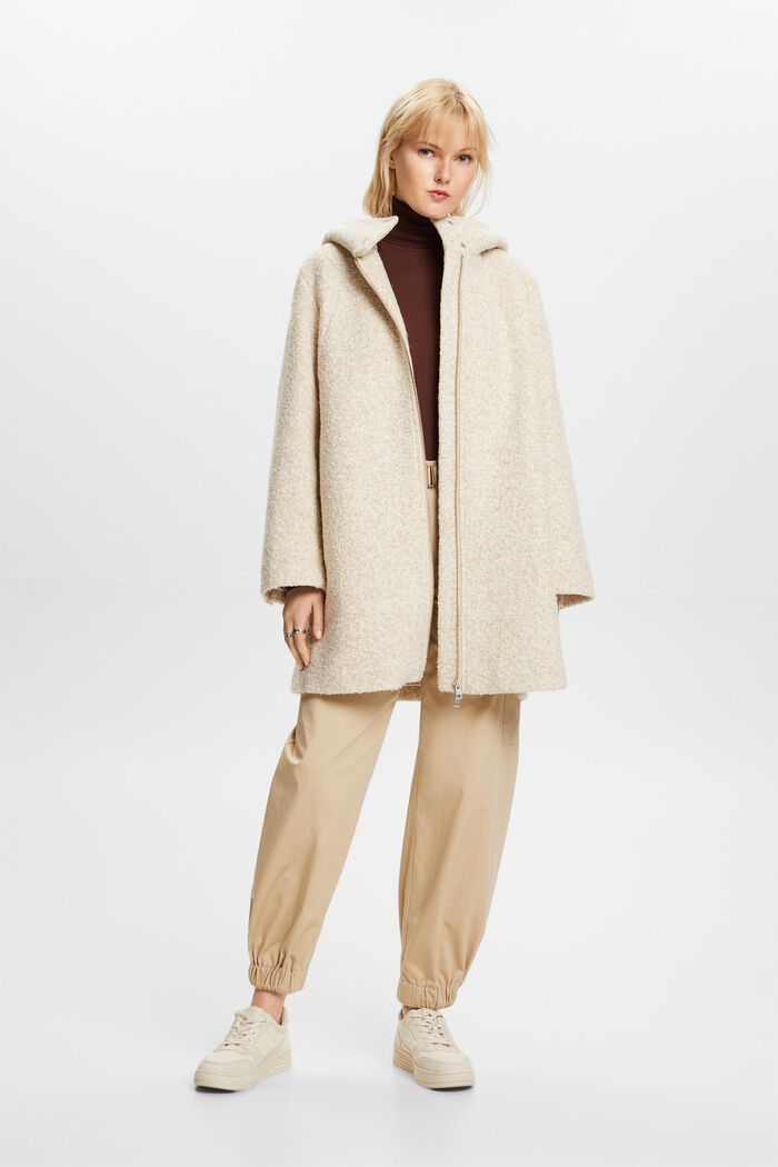 Manteau à capuche en mélange de laine bouclée, SAND, detail image number 5