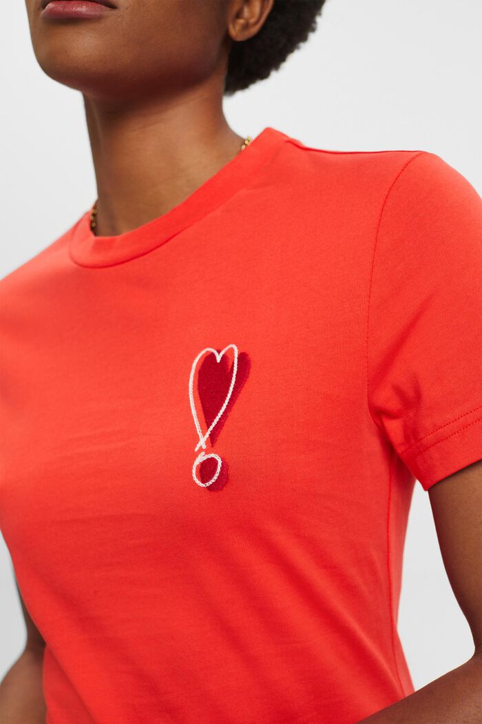 T-shirt en coton à motif cœur brodé, ORANGE RED, detail image number 2