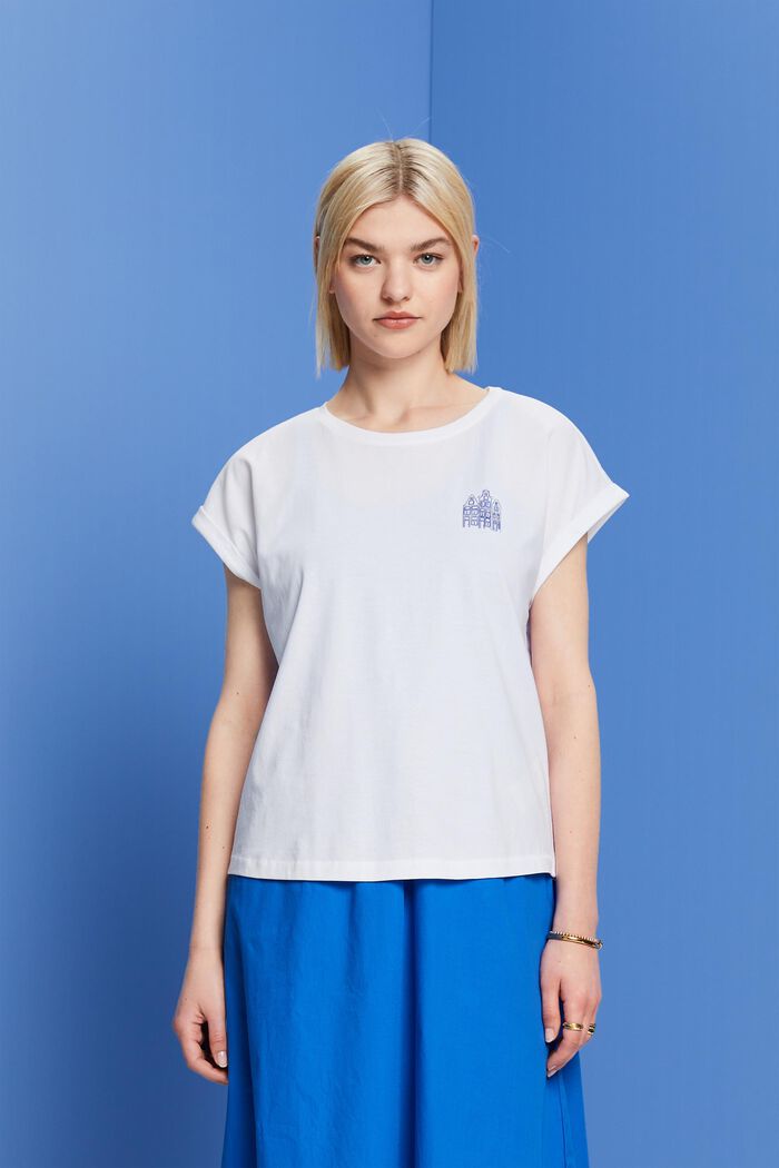 T-shirt orné d’un minuscule imprimé, 100 % coton, WHITE, detail image number 0