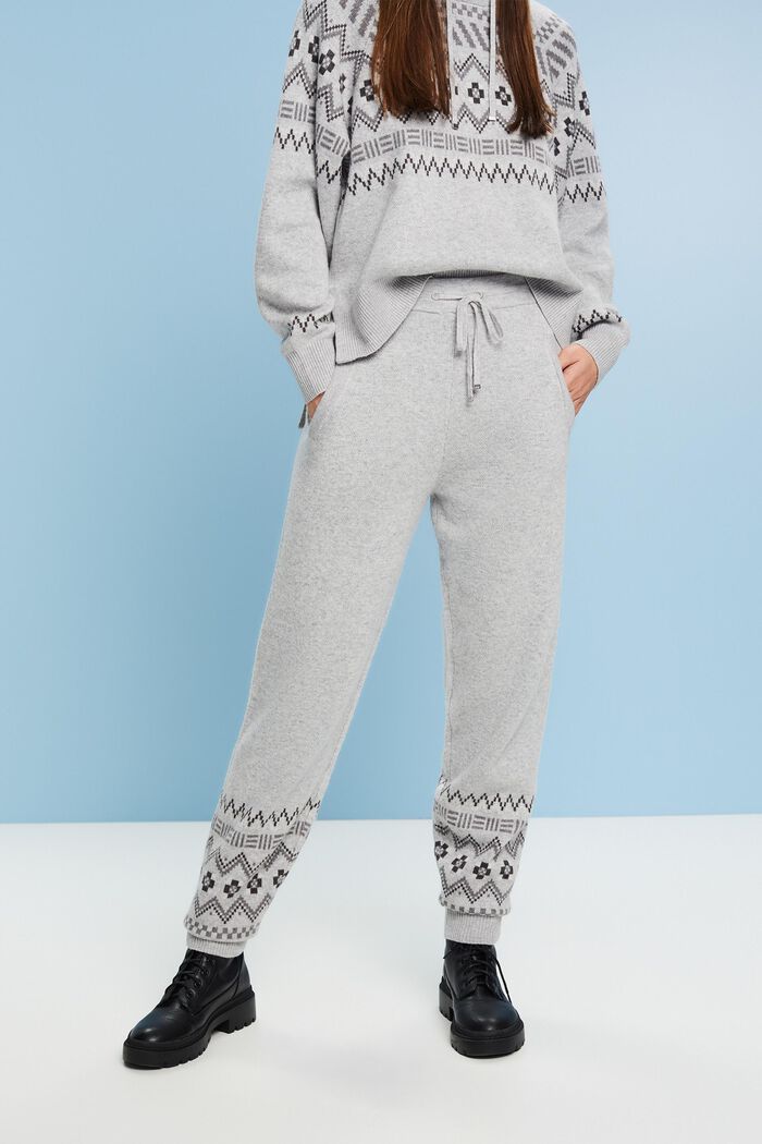 Pantalon à motif norvégien en mélange de laine et de cachemire, LIGHT GREY, detail image number 0