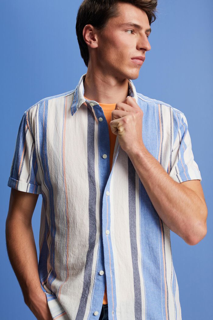 Chemise rayée à manches courtes, 100 % coton, BRIGHT BLUE, detail image number 4