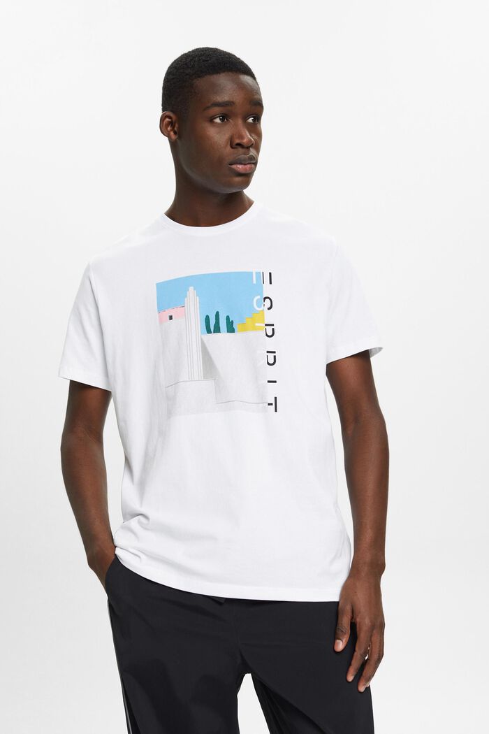 T-shirt en coton à imprimé sur le devant, WHITE, detail image number 0