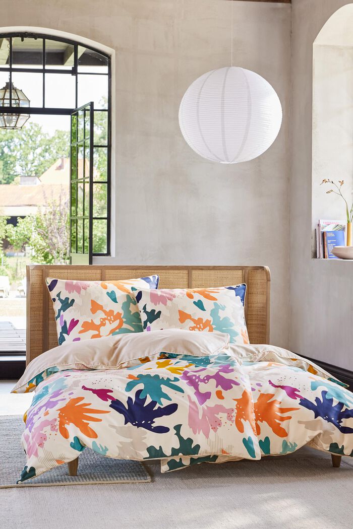 Parure de lit en satin à motif floral coloré, MULTI, detail image number 0