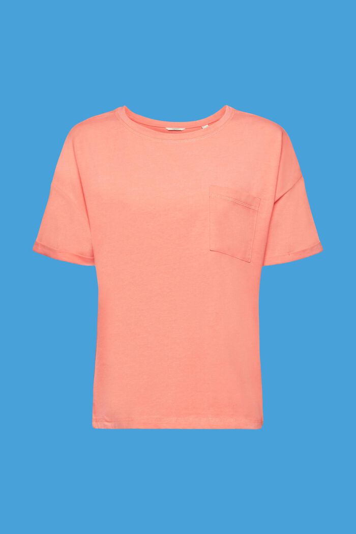 T-shirt en coton mélangé à poche-poitrine, CORAL, detail image number 5