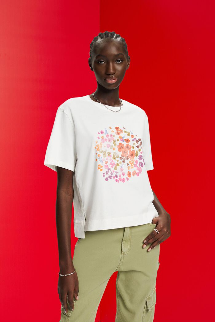 T-shirt à imprimé à fleurs, OFF WHITE, detail image number 0