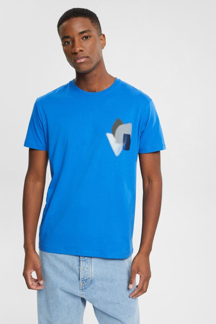 T-shirt à imprimé sur la poitrine, BLUE, detail image number 0