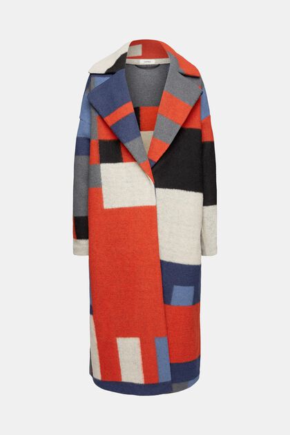 Manteau en laine mélangée animé d’un motif colour blocking