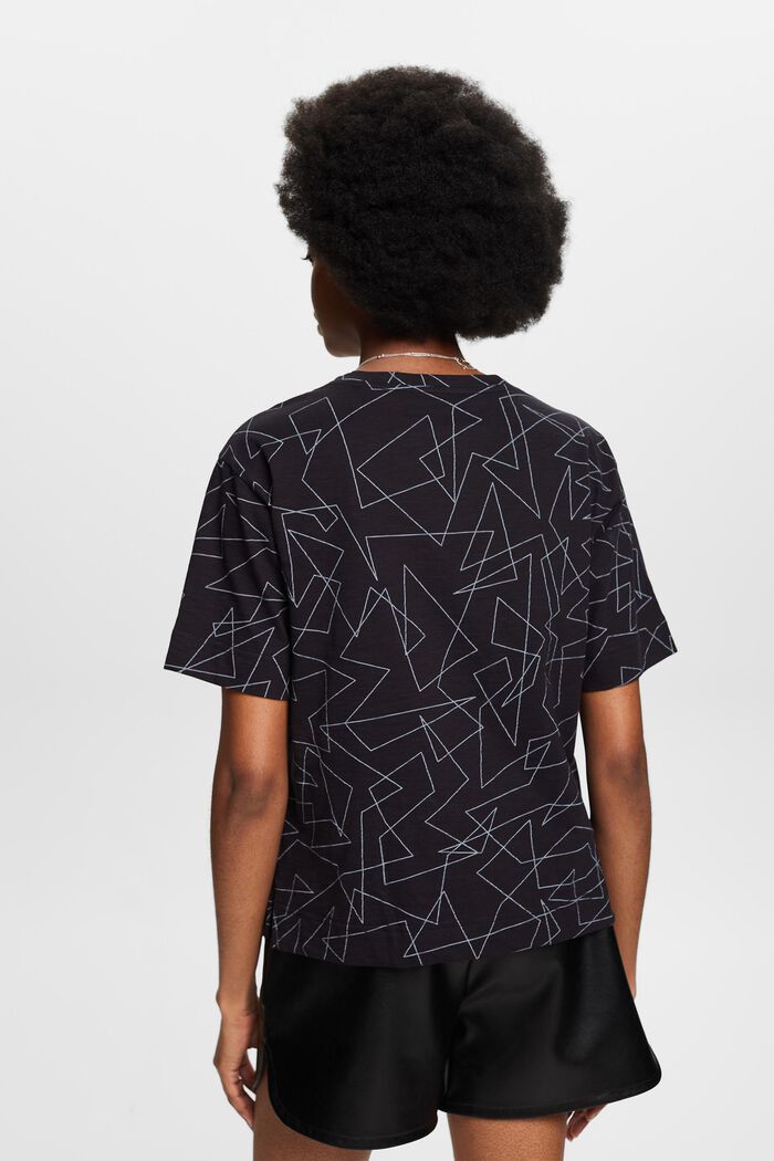 Baumwoll-T-Shirt mit V-Ausschnitt und Print, BLACK, detail image number 3