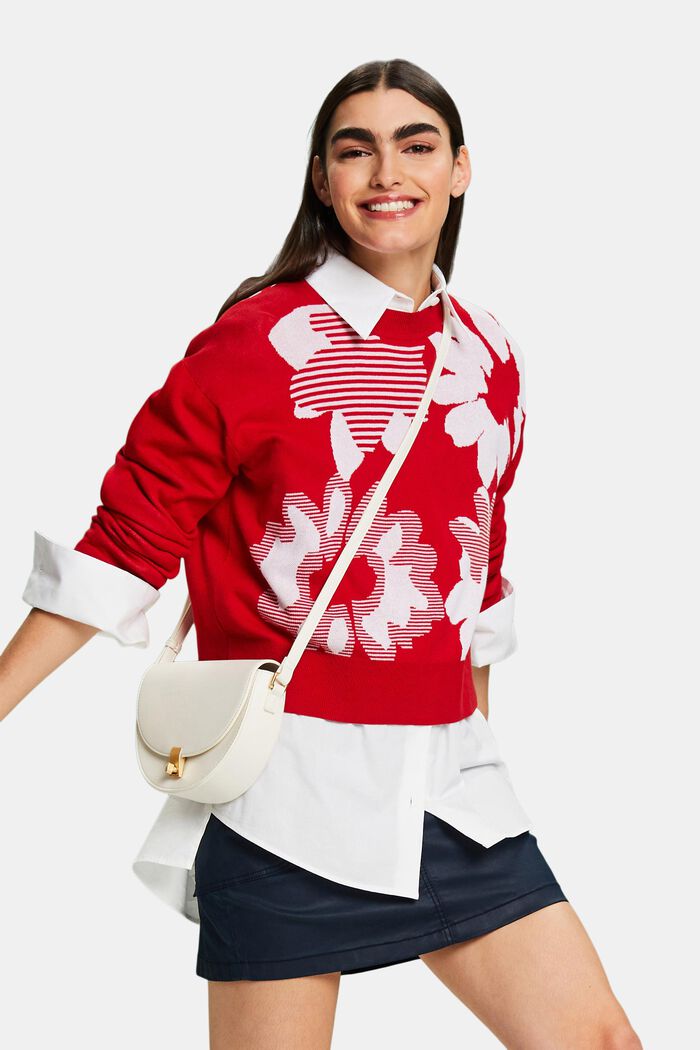 Jacquard-Sweatshirt aus Baumwolle, DARK RED, detail image number 4