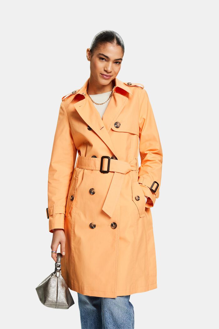 Trench-coat à boutonnage croisé et ceinture, PASTEL ORANGE, detail image number 0