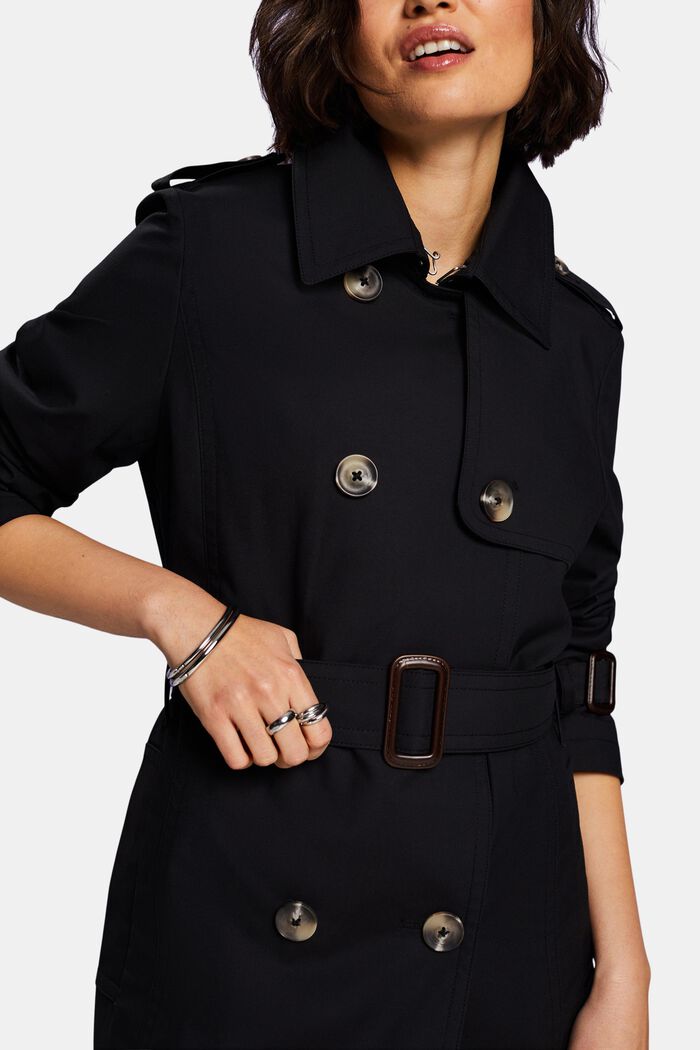 Trench-coat court à boutonnage croisé, BLACK, detail image number 3