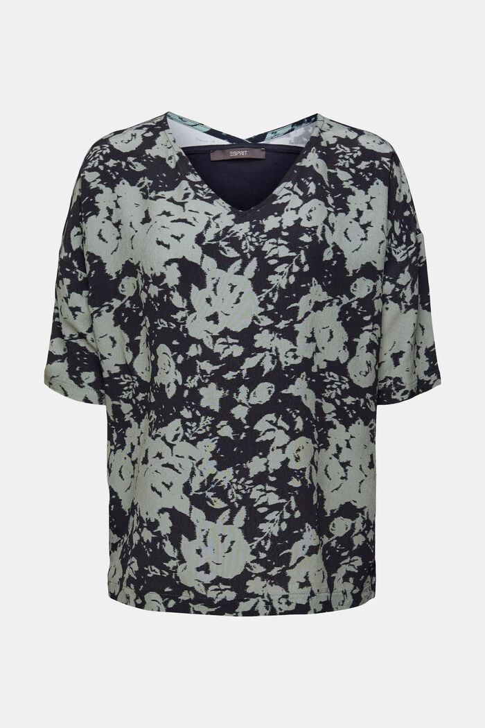 T-Shirt mit Muster und V-Ausschnitt, LENZING™ ECOVERO™, NAVY, detail image number 6