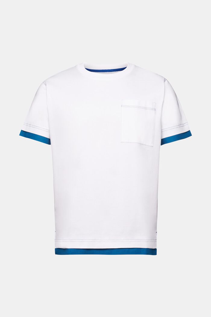 T-shirt à encolure ronde et effet superposé, 100 % coton, WHITE, detail image number 5