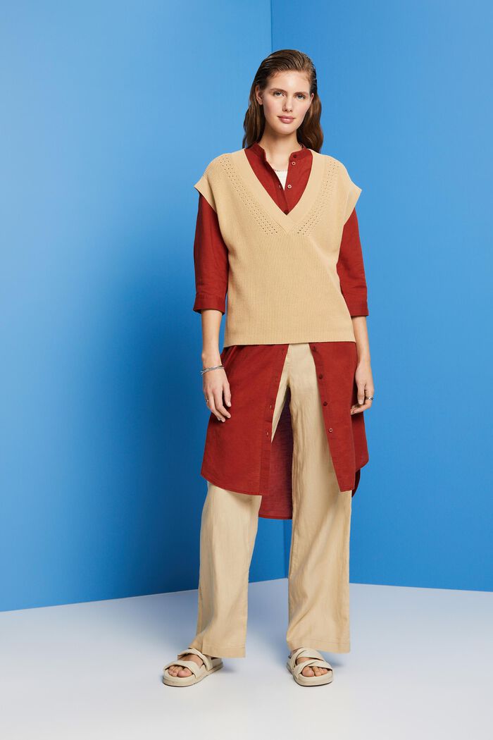 Robe-chemise à ceinture en mélange de lin et de coton, TERRACOTTA, detail image number 1