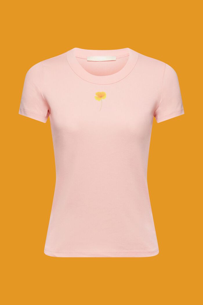 T-shirt à imprimé à fleurs sur la poitrine, PINK, detail image number 5