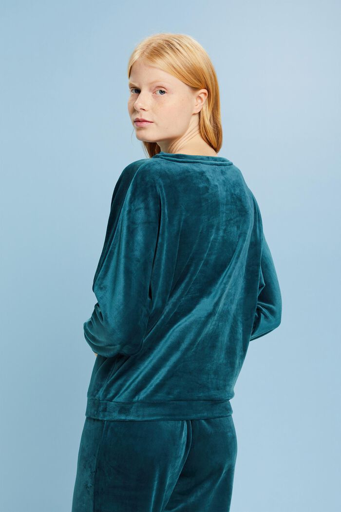 Loungewear-Sweatshirt aus Samt, PETROL BLUE, detail image number 3