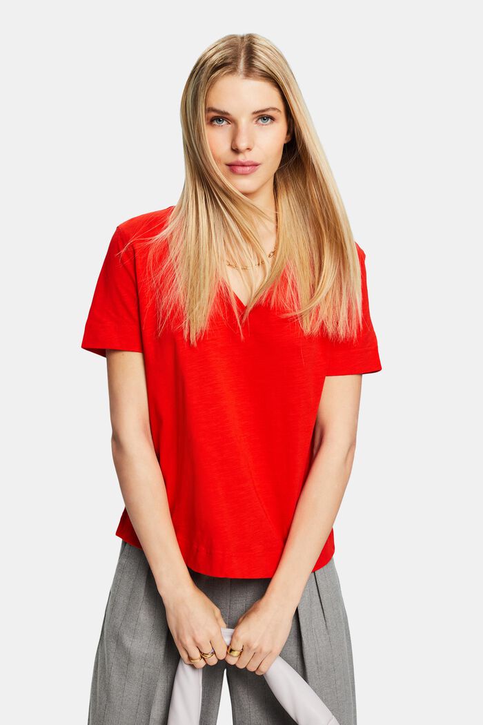 Jersey-T-Shirt mit V-Ausschnitt, RED, detail image number 0