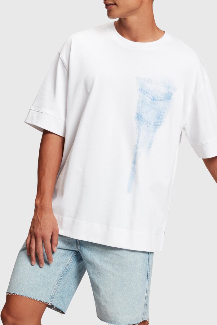 Denim Not Denim T-Shirt mit Indigo Print-Detail, WHITE, detail image number 0