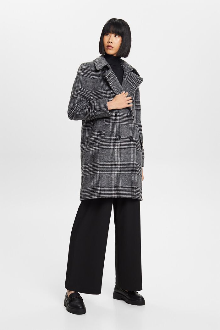 En matières recyclées : manteau à carreaux en laine mélangée à teneur en cachemire, BLACK, detail image number 4